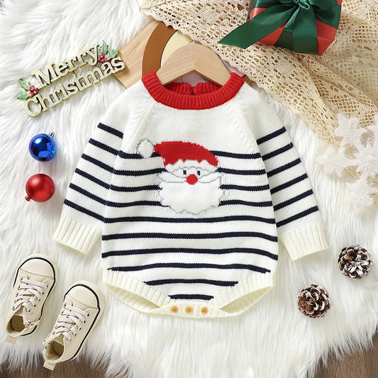 Christmas Baby Romper Knitted Santa Claus Sleeve Outfit -Tiny Hands