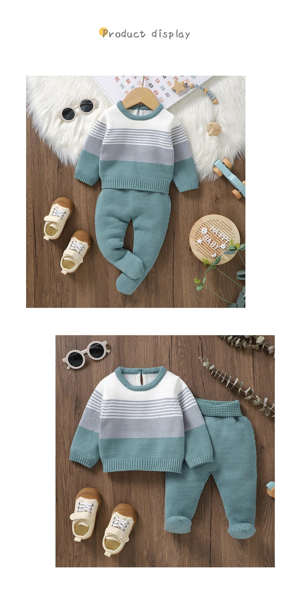 Baby Sweater & Footie Pants Set Soft Knitted - Tiny Hands