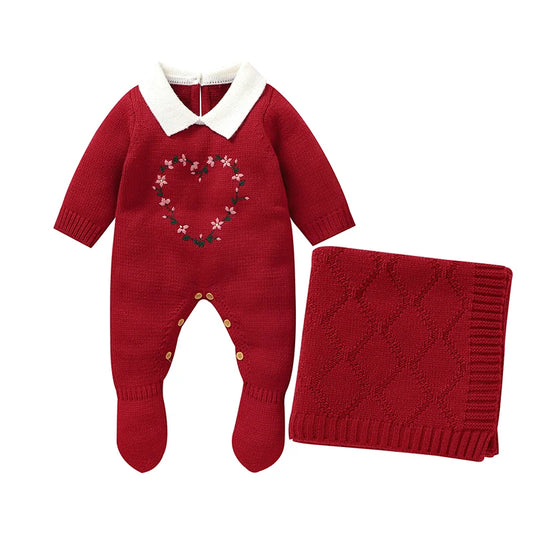 Wholesale Soft Knitted Baby Romper & Blanket Set - Tiny Hands