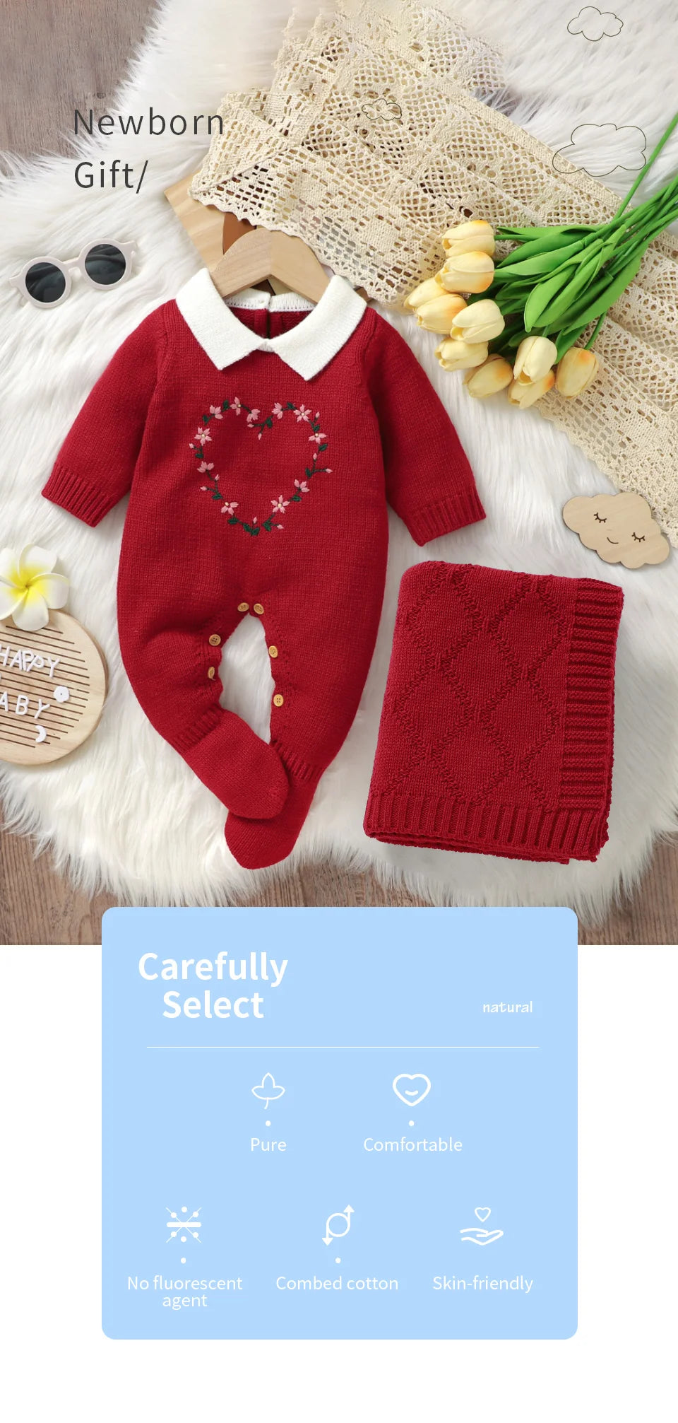 Wholesale Soft Knitted Baby Romper & Blanket Set - Tiny Hands