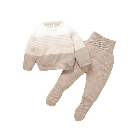 Baby Sweater & Footie Pants Set Soft Knitted - Tiny Hands
