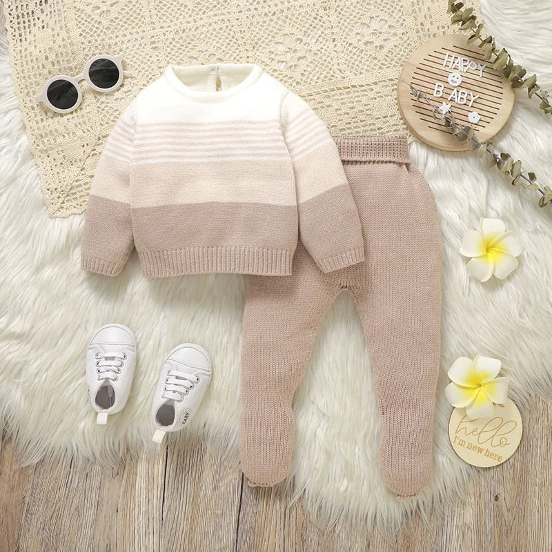 Baby Sweater & Footie Pants Set Soft Knitted - Tiny Hands