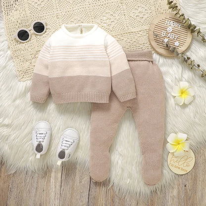 Baby Sweater & Footie Pants Set Soft Knitted - Tiny Hands