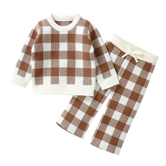 Knitted Checkerboard Baby Sweater Set- Tiny Hands