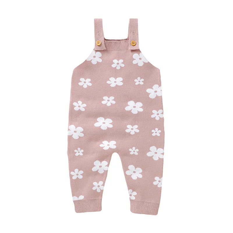 OEKO-TEX Baby Knitted Floral Suspender Romper - Tiny Hands
