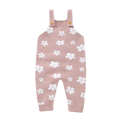 OEKO-TEX Baby Knitted Floral Suspender Romper - Tiny Hands