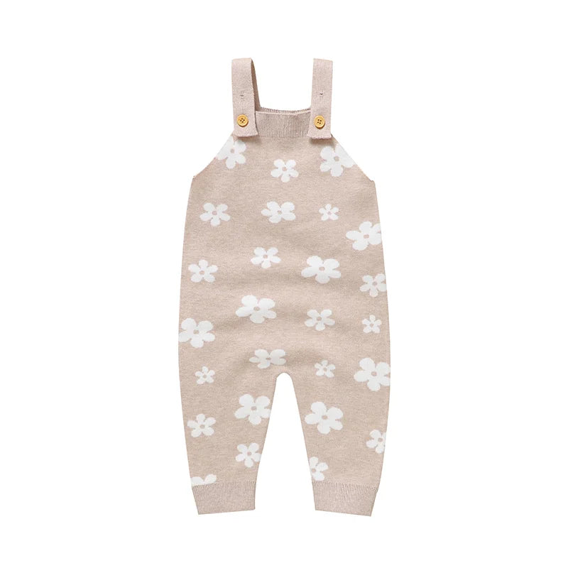 OEKO-TEX Baby Knitted Floral Suspender Romper - Tiny Hands