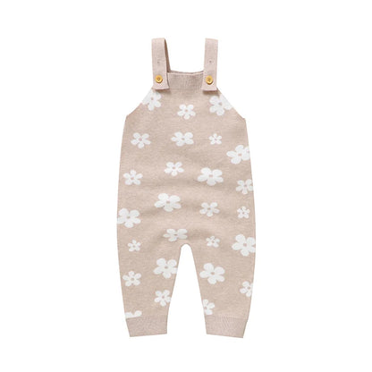OEKO-TEX Baby Knitted Floral Suspender Romper - Tiny Hands