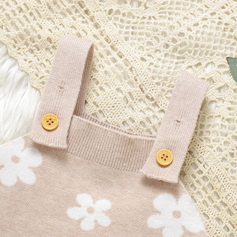 OEKO-TEX Baby Knitted Floral Suspender Romper - Tiny Hands