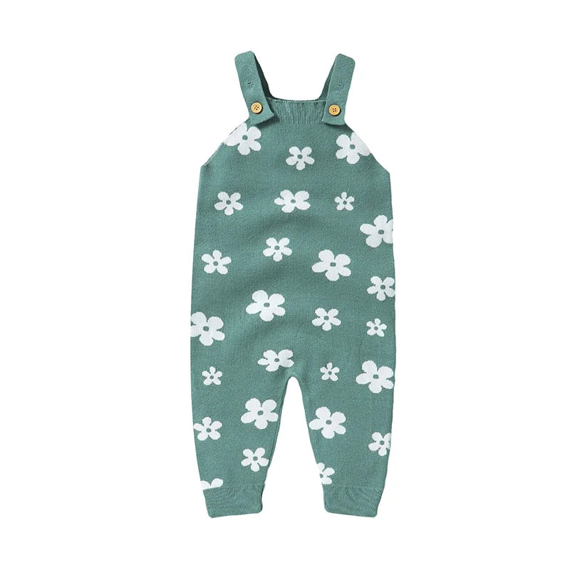 OEKO-TEX Baby Knitted Floral Suspender Romper - Tiny Hands