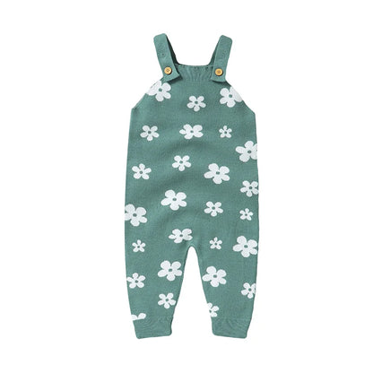 OEKO-TEX Baby Knitted Floral Suspender Romper - Tiny Hands