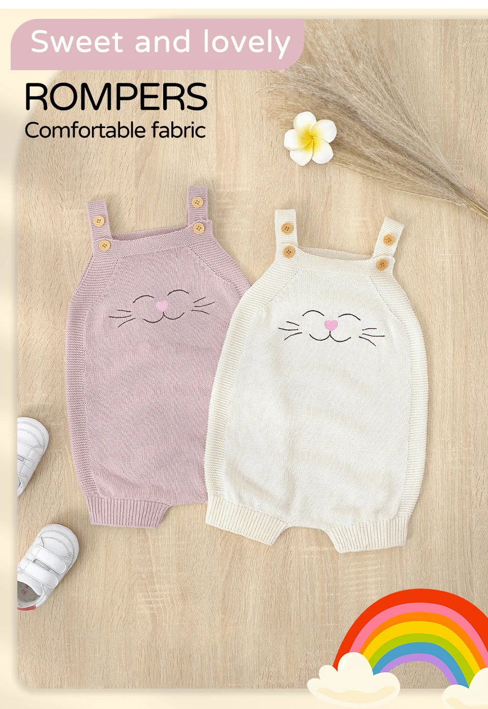 Baby Rompers, Soft Cotton Knit Jumpsuits for Kids - Tiny Hands