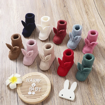 Knitted Baby Booties with Bunny Ears - Tiny Hands