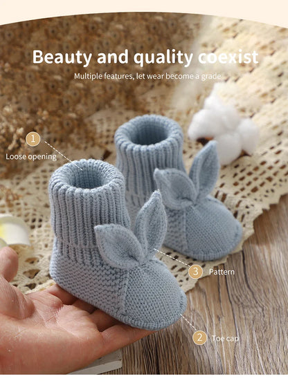 Knitted Baby Booties with Bunny Ears - Tiny Hands