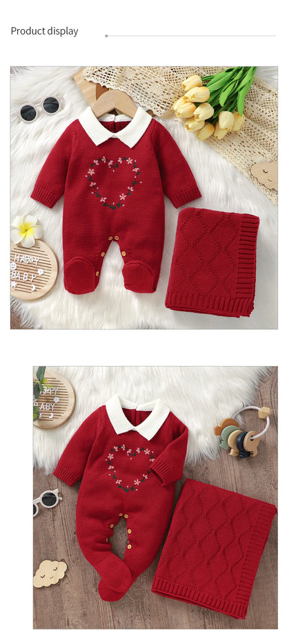 Wholesale Soft Knitted Baby Romper & Blanket Set - Tiny Hands