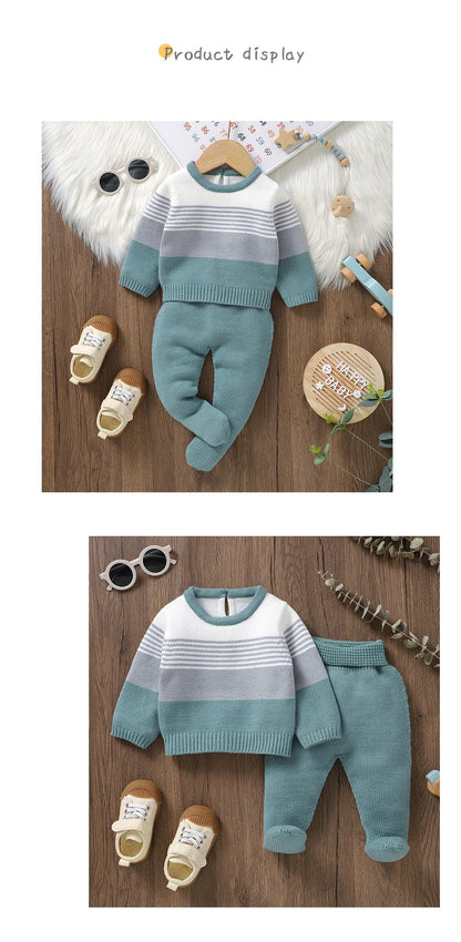 Baby Sweater & Footie Pants Set Soft Knitted - Tiny Hands