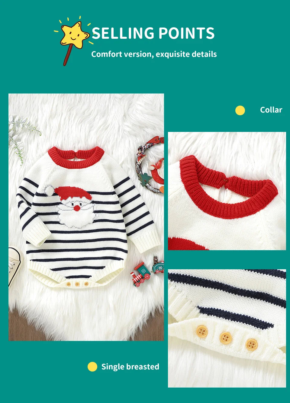 Christmas Baby Romper Knitted Santa Claus Sleeve Outfit -Tiny Hands