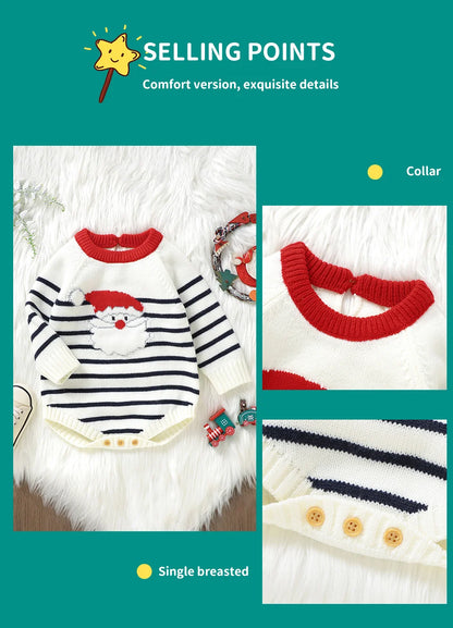 Christmas Baby Romper Knitted Santa Claus Sleeve Outfit -Tiny Hands